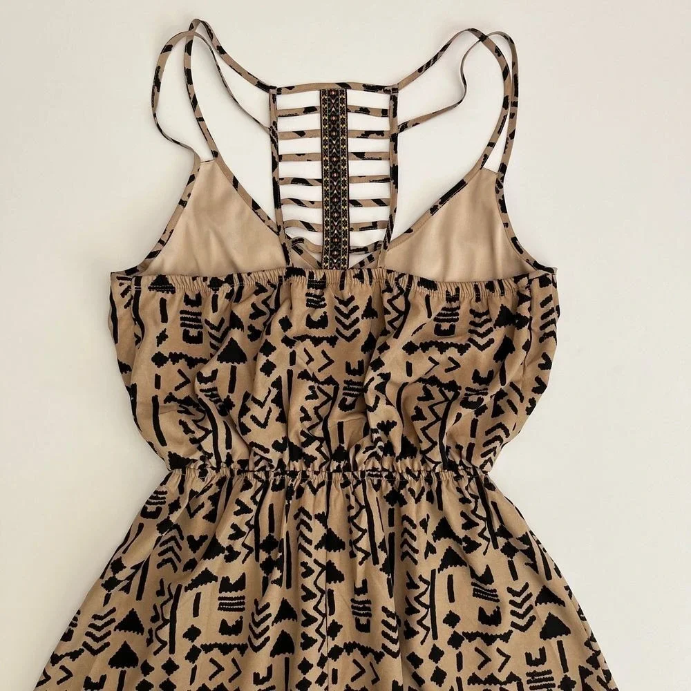 Three Pink Hearts Moroccan Spice‎ Dress, Tan Beige Geometric Dress, Strappy X13